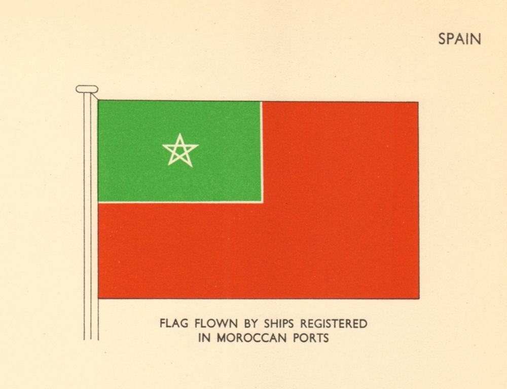 SPAIN FLAGS. Flag flown by ships registered in Moroccan ports 1955 old print